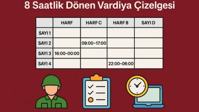 8 Saatlik Dönen Vardiya Çizelgesi